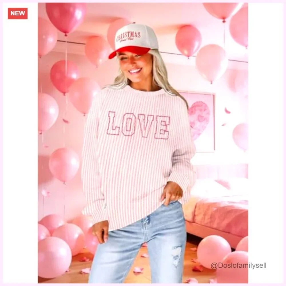 Love Embroidered Sweatshirt Women's Lightweight Pullover Valentine Casual Top
